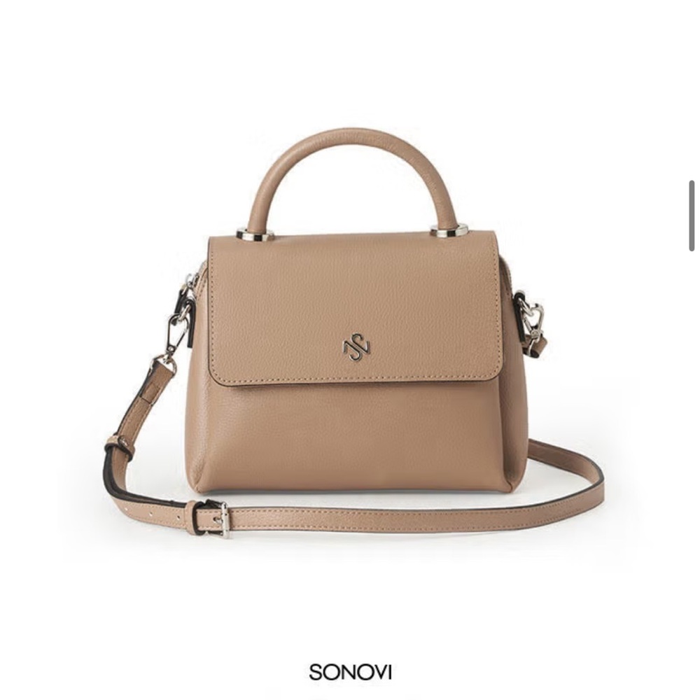 Taupe Leather Top-Handle Crossbody Bag